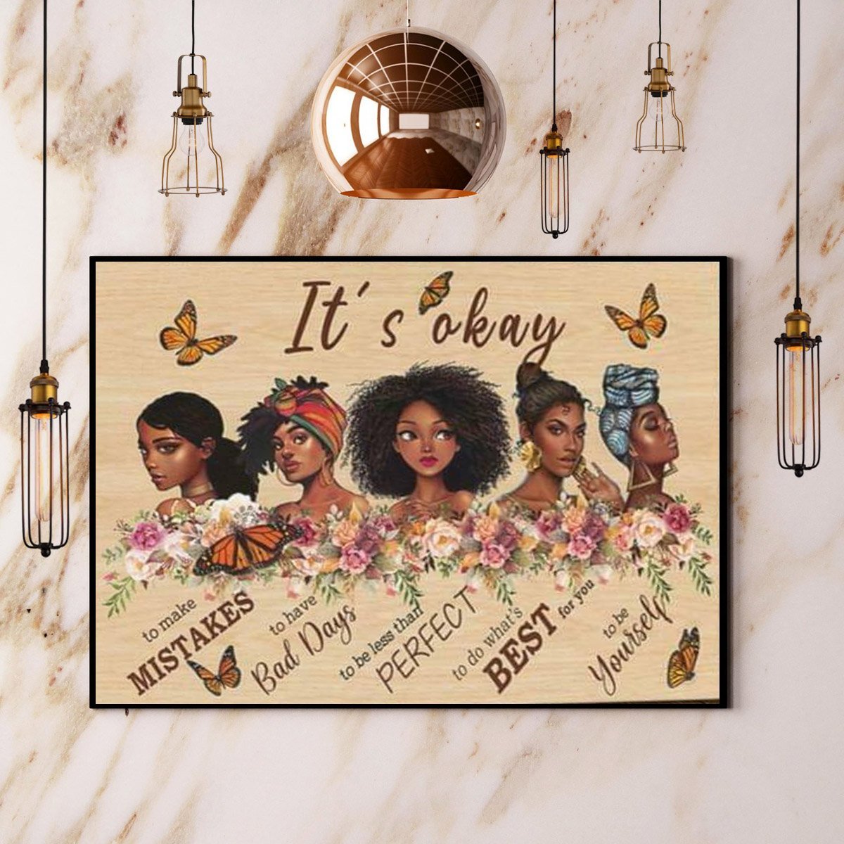 Black Afro Women It‰۪S Ok To Make Mistakes Butterfly Beautiful Life Vintage  Poster No Frame