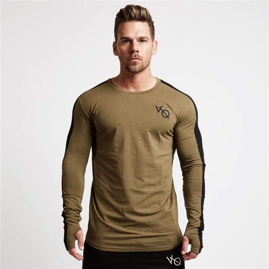 Autumn Men long sleeved t shirt cotton sleeve gyms Fitness workout clothing male Casual tops