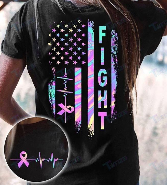 Breast Cancer Awareness American Flag Hologram Fight Two Sided Graphic Unisex T Shirt, Sweatshirt, Hoodie Size S – 5Xl