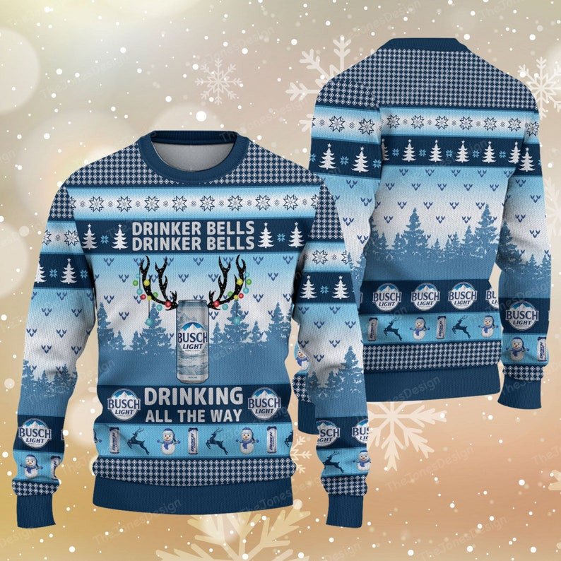 Busch Light Drinking All The Way Ugly Christmas Sweater 2021