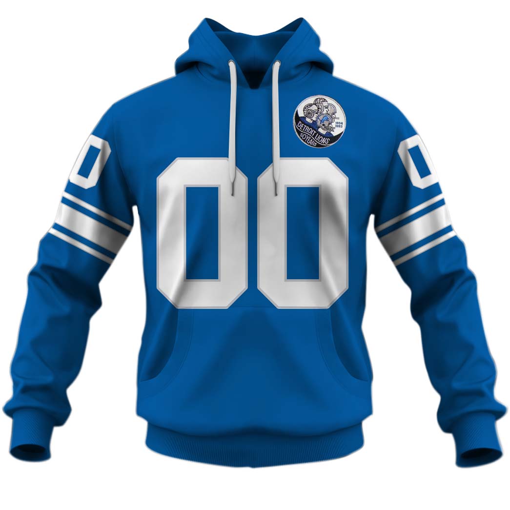 Personalized 1983 Detroit Lions 50Th Anniversary Vintage Jersey Personalize Hoodie