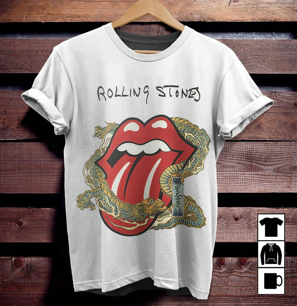 The Rolling Stones Merch Big Tongue Gold Dragon Tattoo Japan Style Tshirt Sweatshirt Hoodie – White