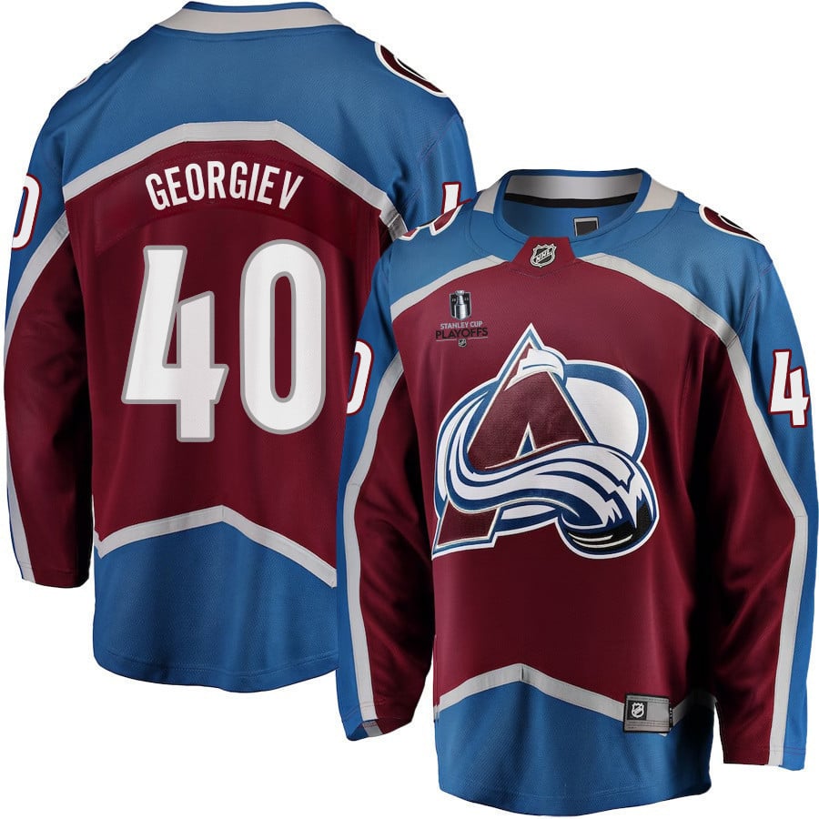 Alexandar Georgiev 40 Colorado Avalanche Stanley Cup 2023 Playoffs Patch Home Breakaway Men Jersey – Burgundy