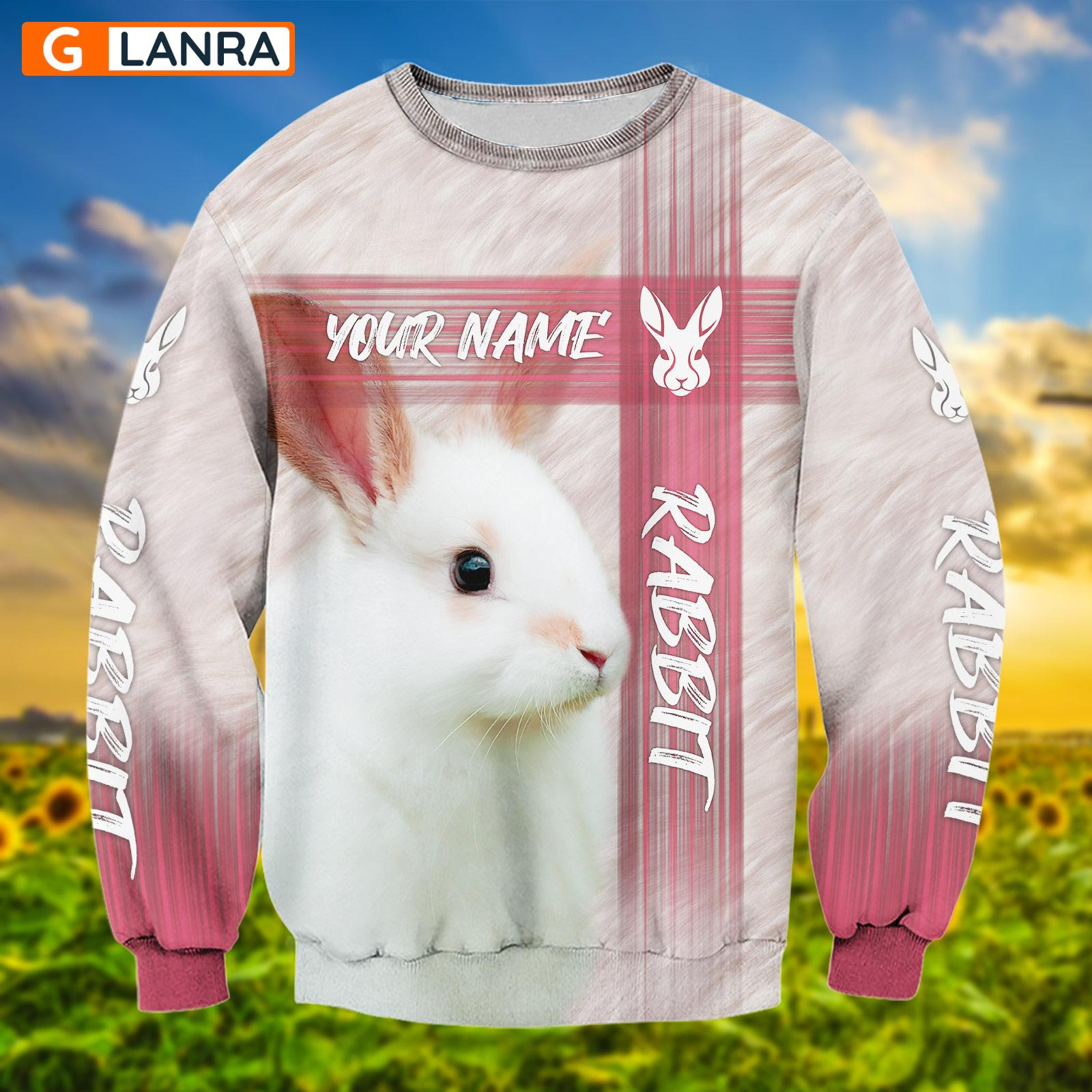 Personalized Rabbit Sweatshirt, Custom Rabbit Face Sweatshirt, Cute White Rabbit 3D Sweatshirt, Unisex Sweater