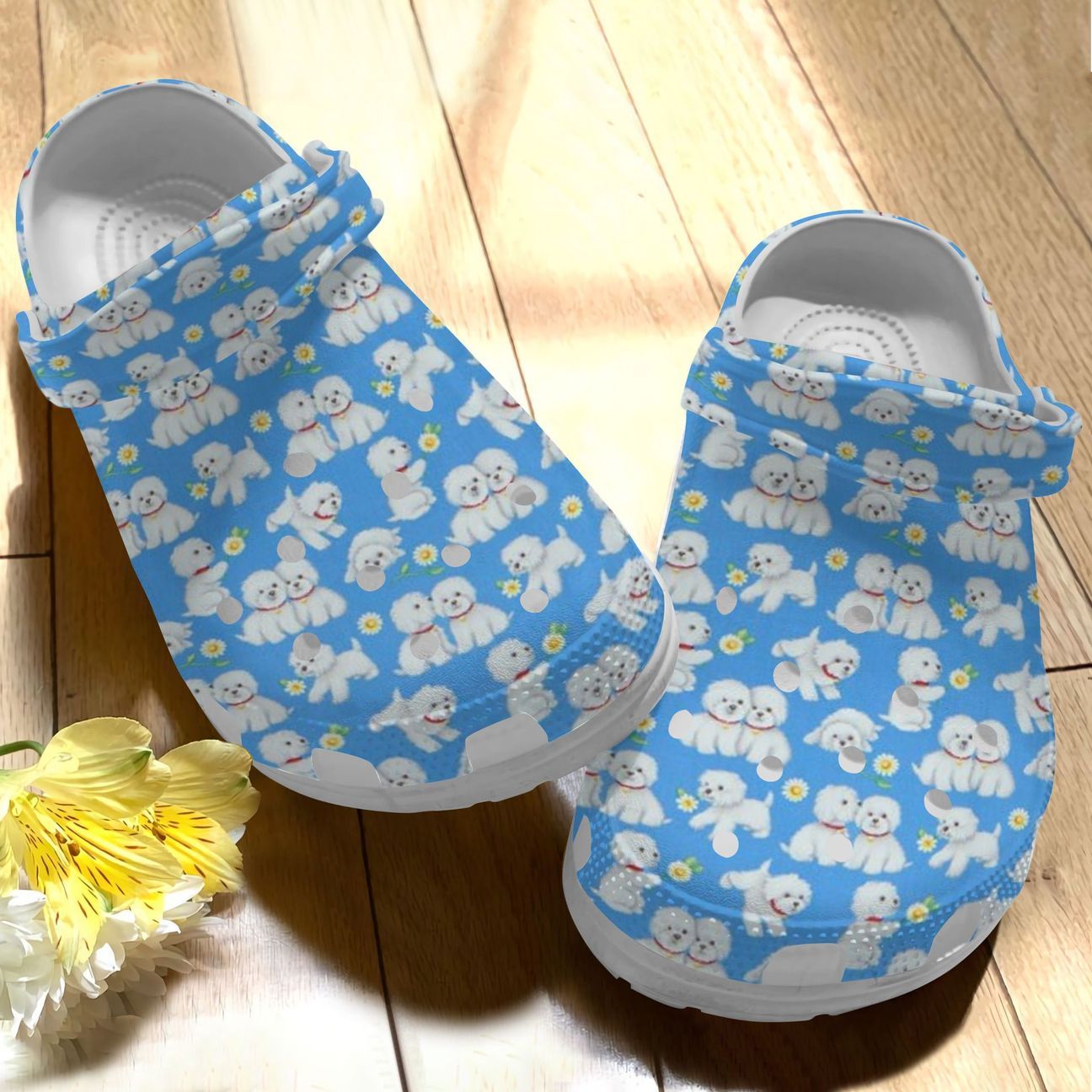 Bichon Frise Personalized Clog, Custom Name, Text Lovely Bichon Frise Flower, Fashion Style For Women, Men, Kid, Print 3D