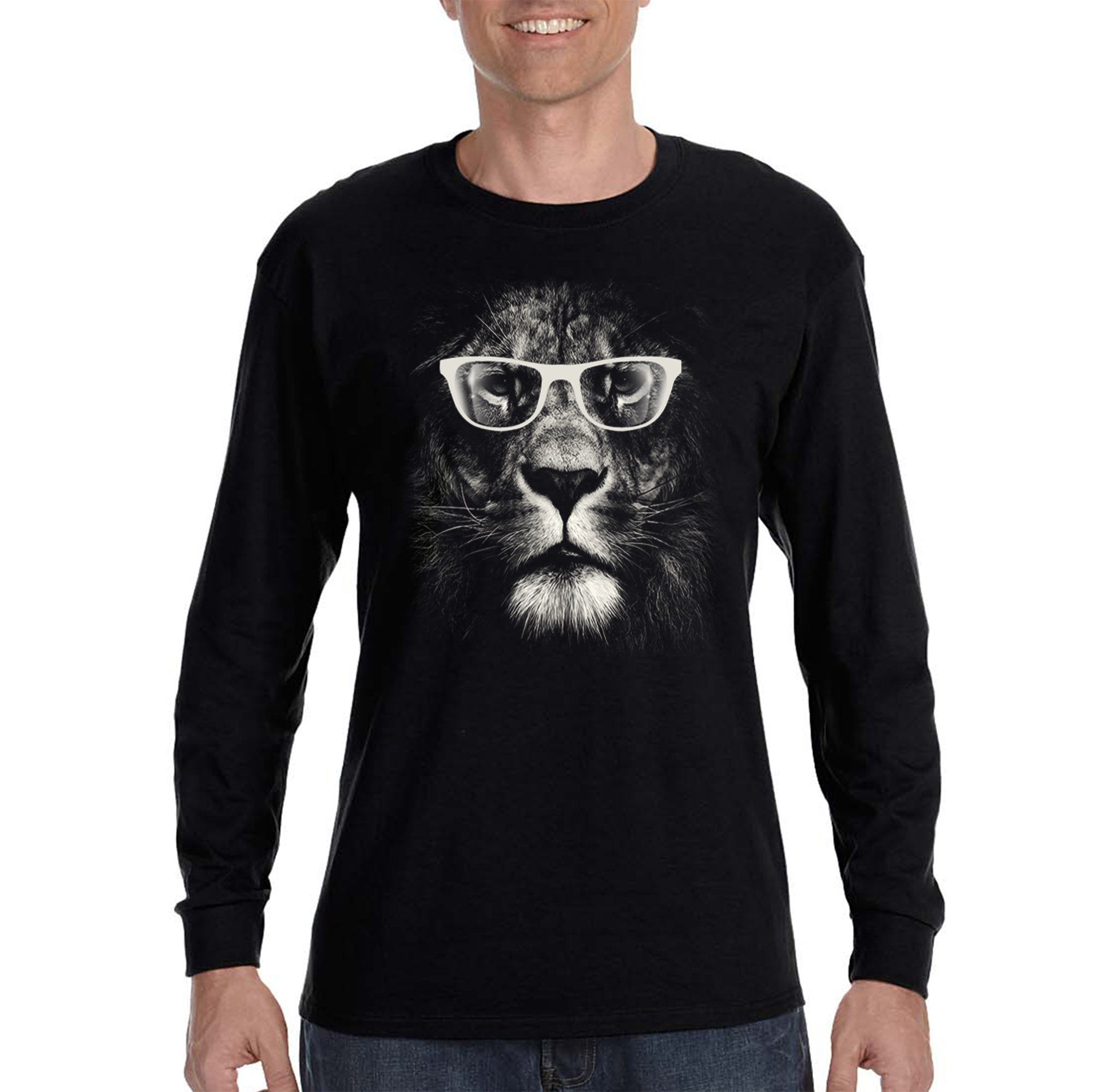 Xtrafly Apparel Men’S Lion Glasses Zoo Tiger Cat Safari Animal Long Sleeve T-Shirt