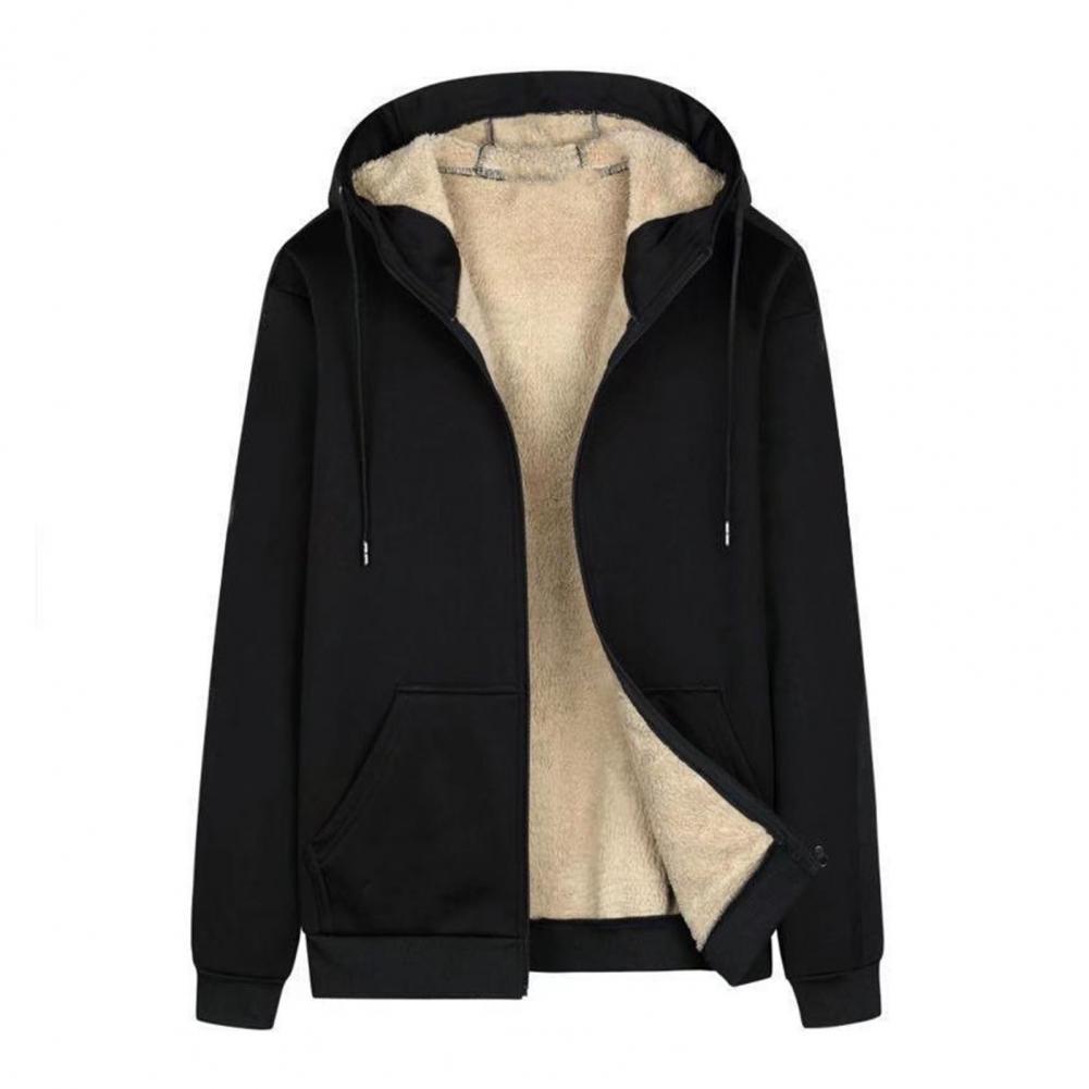 Cardigan Fabulous Plush Winter Jacket Drawstring Men Hoodie Coat Pockets for Daily Wear alx