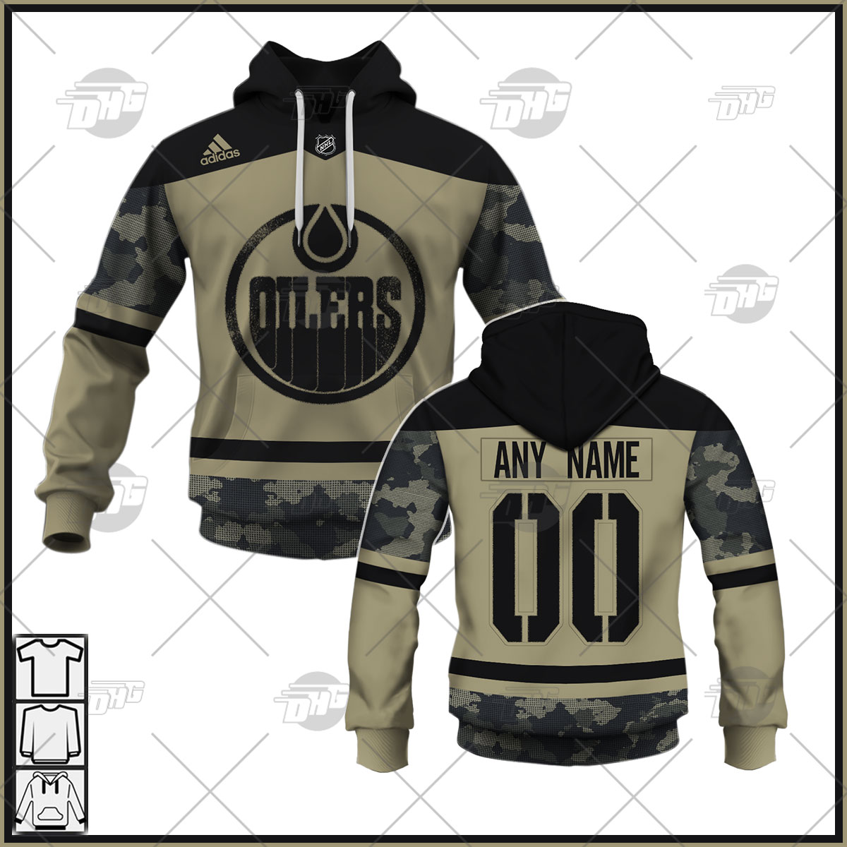 Personalized Edmonton Oilers Camo Military Appreciation Team Authentic Custom Practice Jersey Hoodie Personalize Hoodie