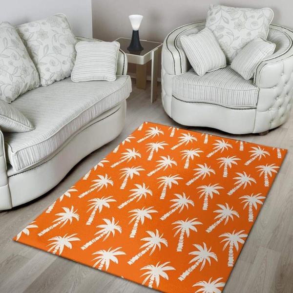 Orange Hawaiian Palm Tree Print Area Rug