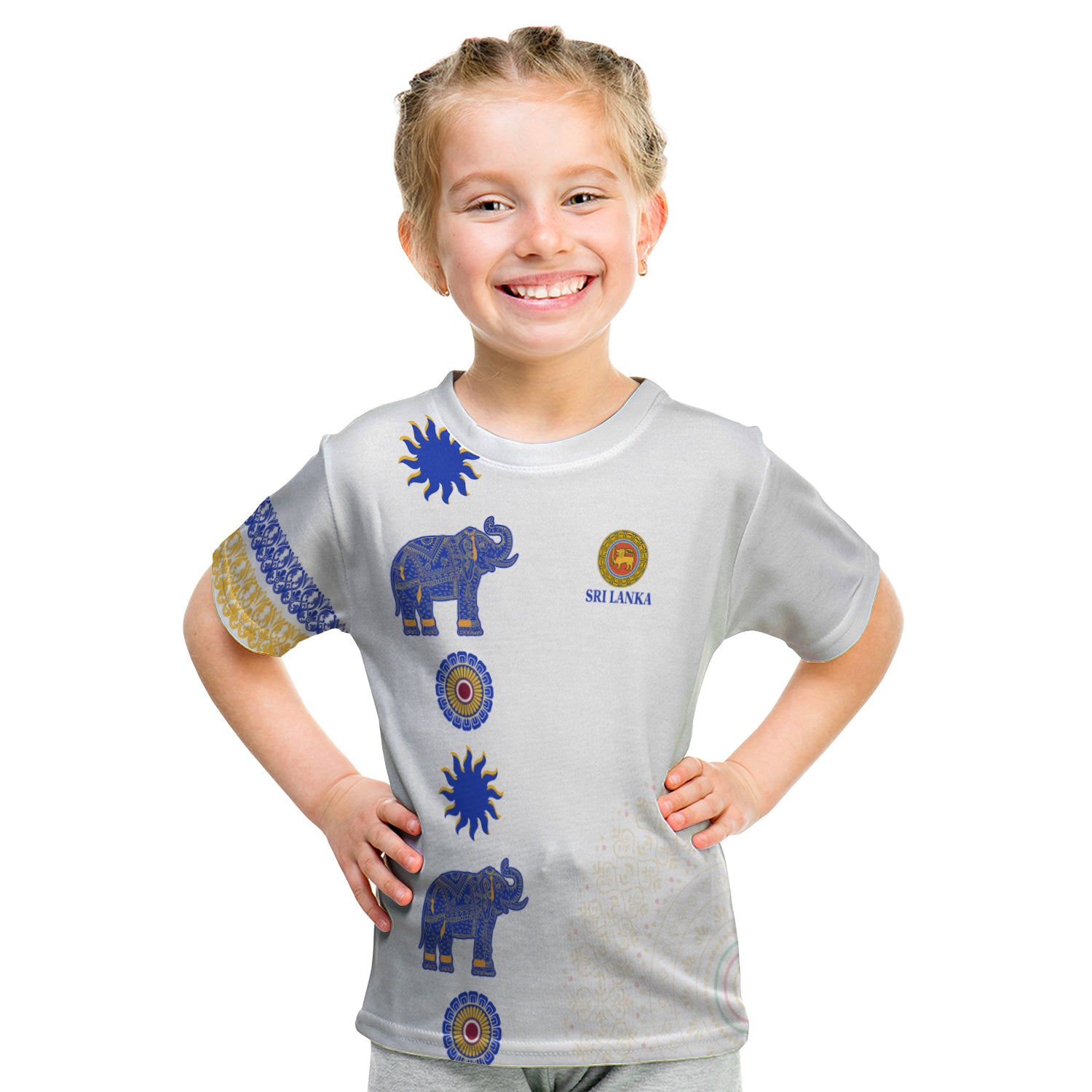 Sri Lanka T Shirt Kid Traditional Pattern And Elephants Lt13