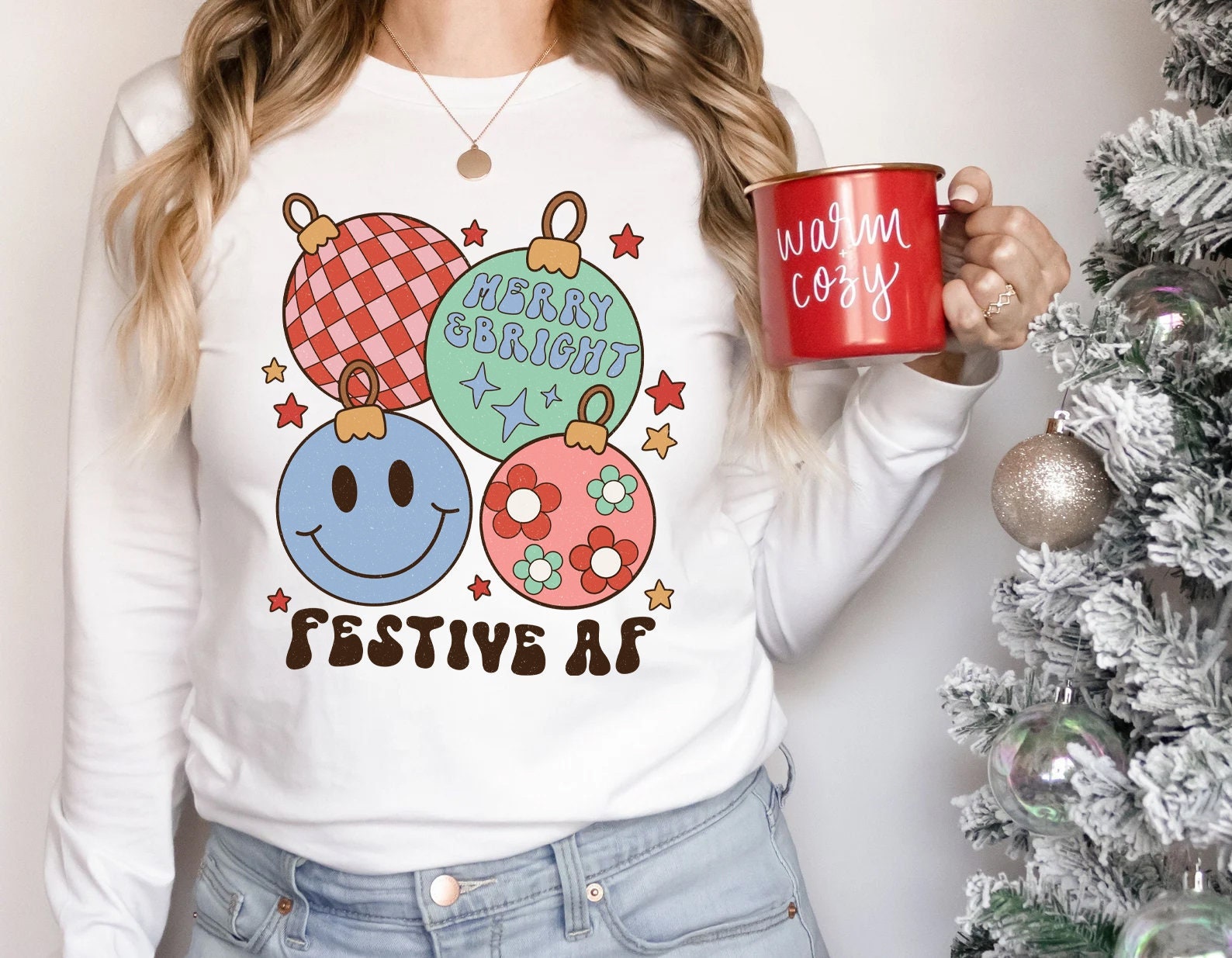 Christmas Sweatshirt, Festive AF Long Sleeve Shirt, Funny Christmas Sweater, Holiday Cheer Sweatshirt, Happy Holidays Tee