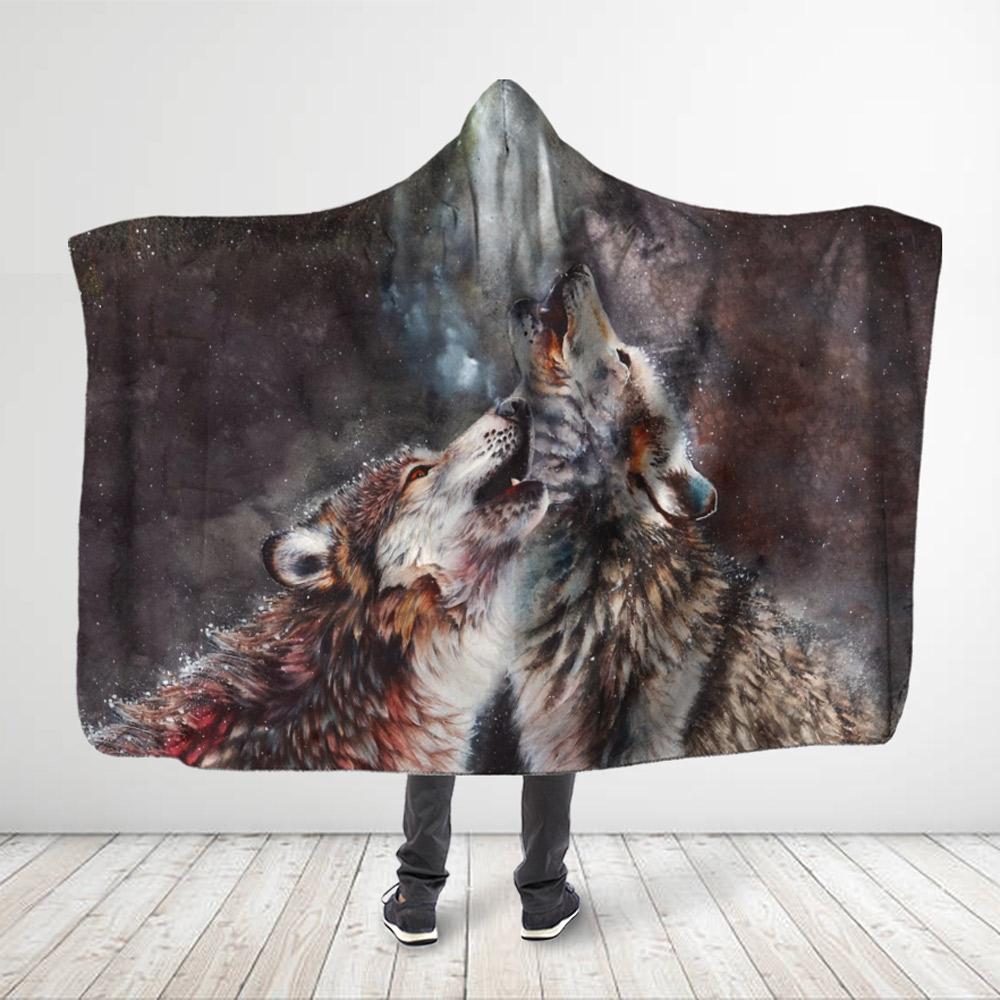 ViticStore™ Wolf 3D All Over Printed Red Wolves Howling In The Galaxy – Hooded Blanket