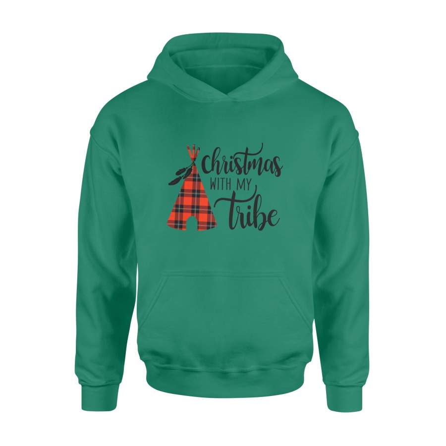 Christmas With My Tribe Red Buffalo Plaid Xmas Hoodie