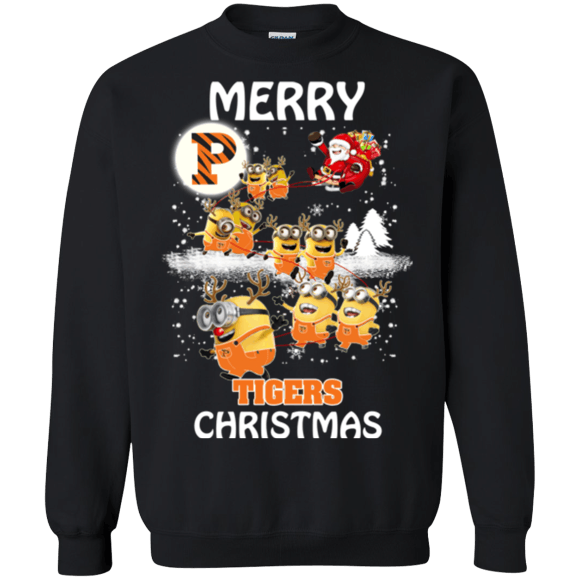 Perfect Princeton Tigers Minion Ugly Christmas Sweaters Santa Claus With Sleigh Sweatshirts