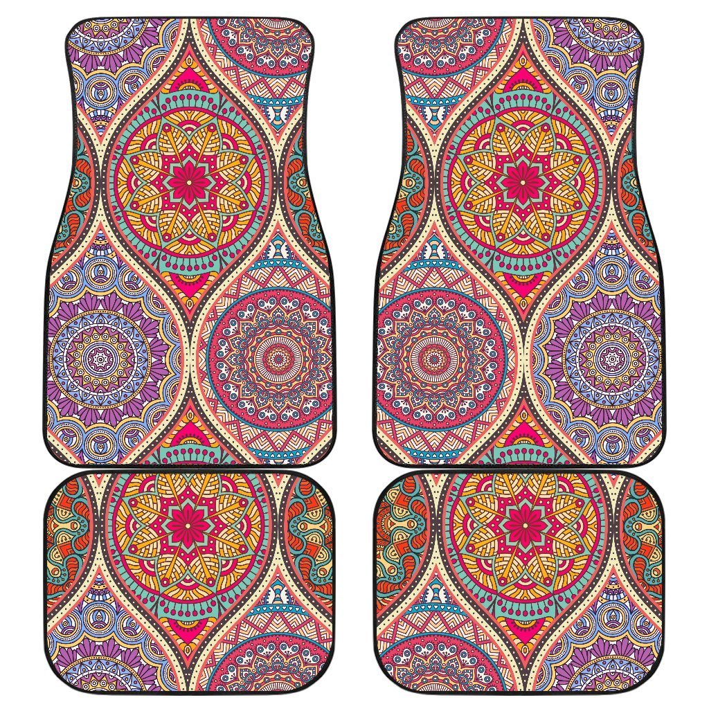 Oval Bohemian Mandala Patchwork Print Front And Back Car Floor Mats, Front Car Mat