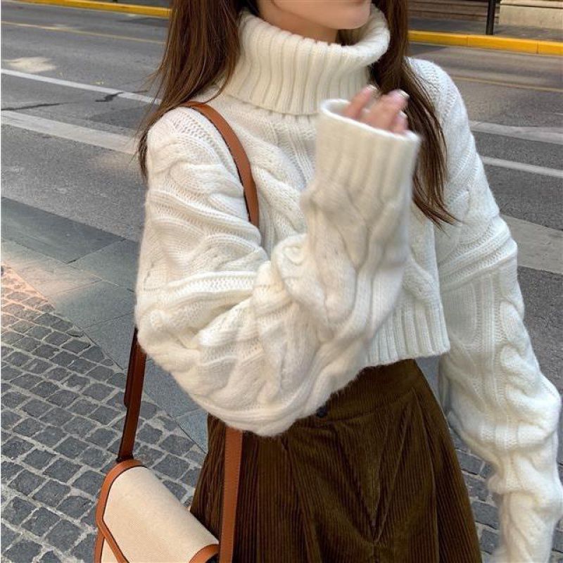 Women’s Turtleneck 2022 Casual Solid Cropped Sweater Korean Fashion Spring/Autumn Thin Lady Sweaters Knitted Pullover Top alx