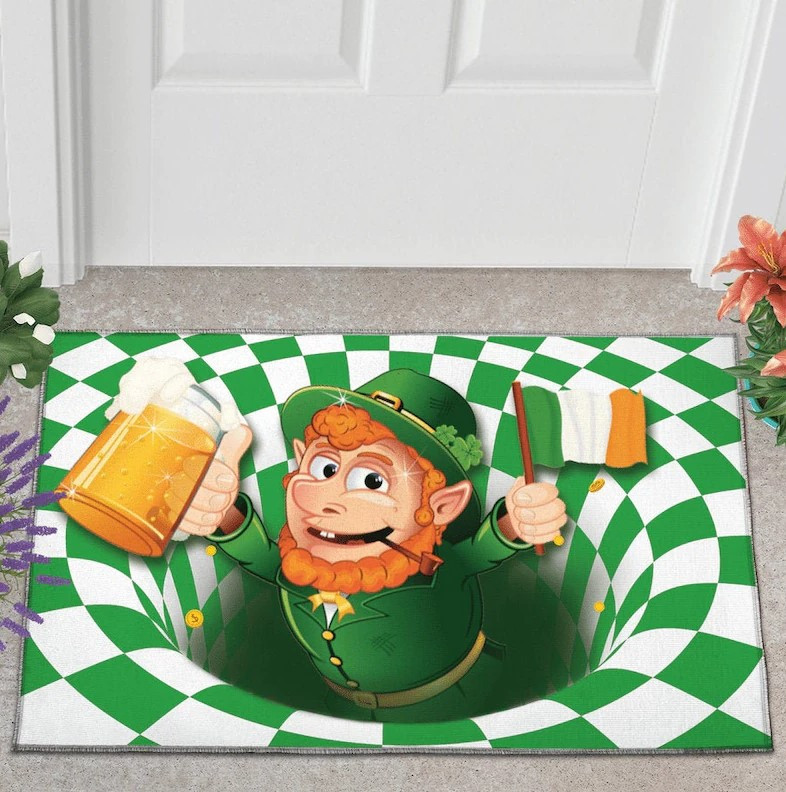 Christmas Funny Doormat, 3D Leprechaun Mat, Housewarming Gift