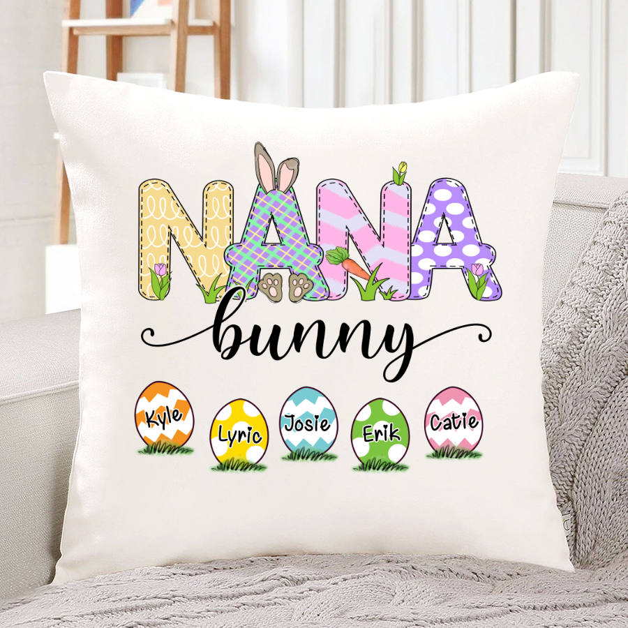 Personalized Nana With Grandkids Bunny Cute Easter Indoor Pillow