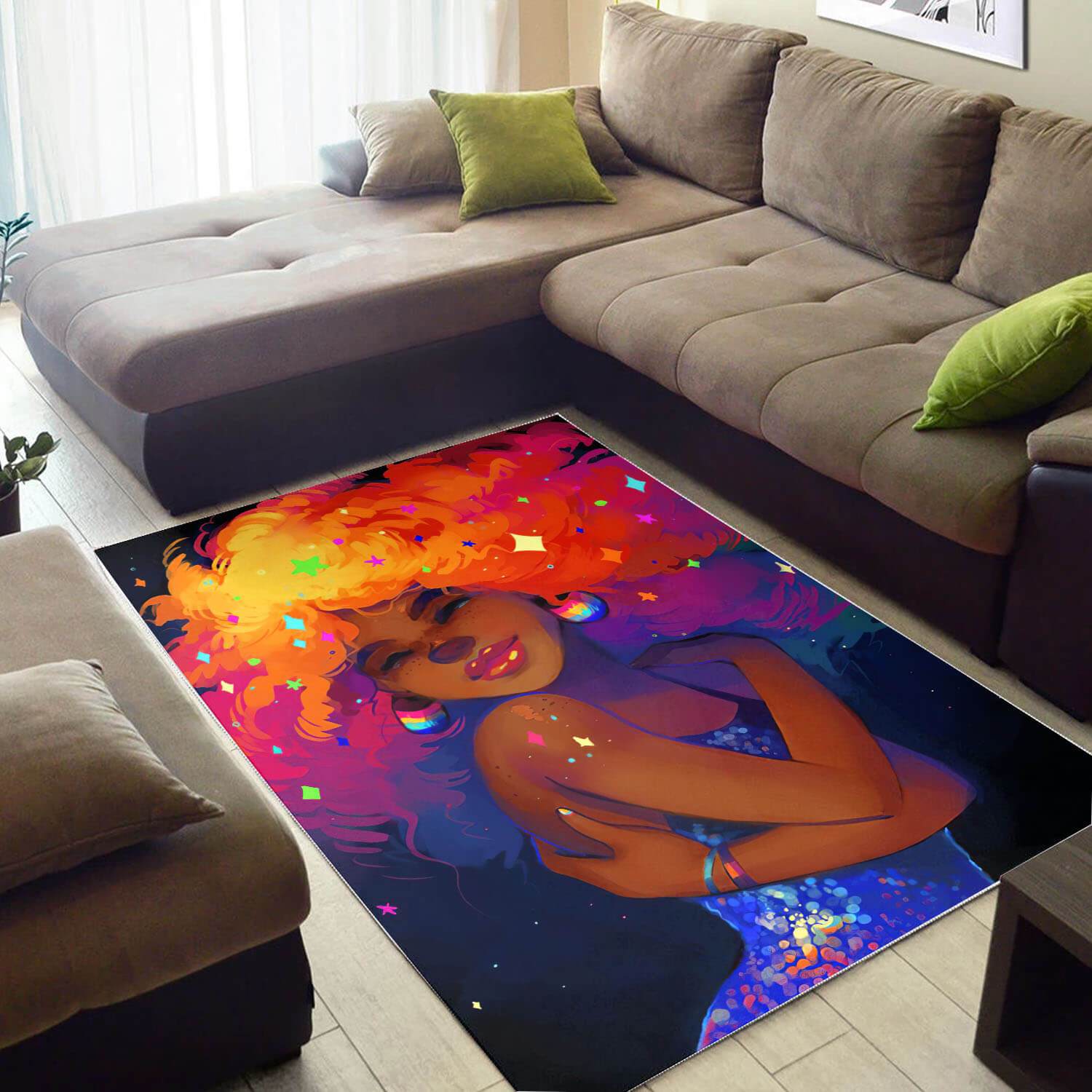 African Rugs Pretty Afro American Woman African Design Floor Rug Modern Afrocentric Decor WBG11056