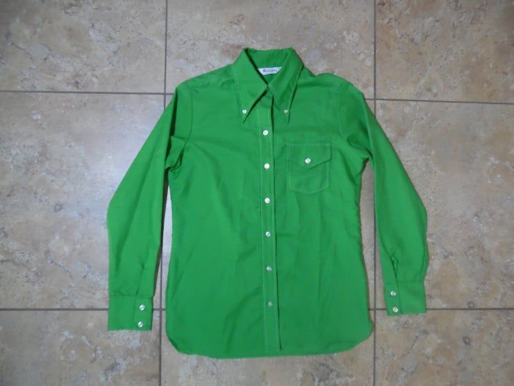 Vtg 1970S Wrangler Western Green Button Down Usa Made 34 Shirt