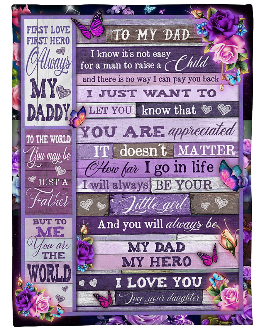 To My Dad Fleece Blanket, First Love First Hero Always My Daddy Gift For Dad From Daughter Birthday Gift Home Decor Bedding Couch Sofa Soft And Comfy Cozy