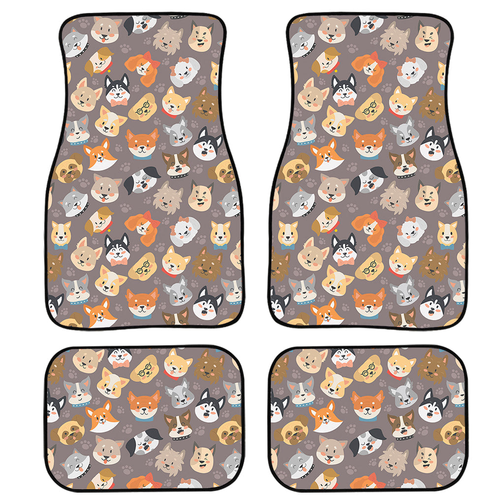 Cute Dog Emoji Pattern Print Front And Back Car Floor Mats, Front Car Mat