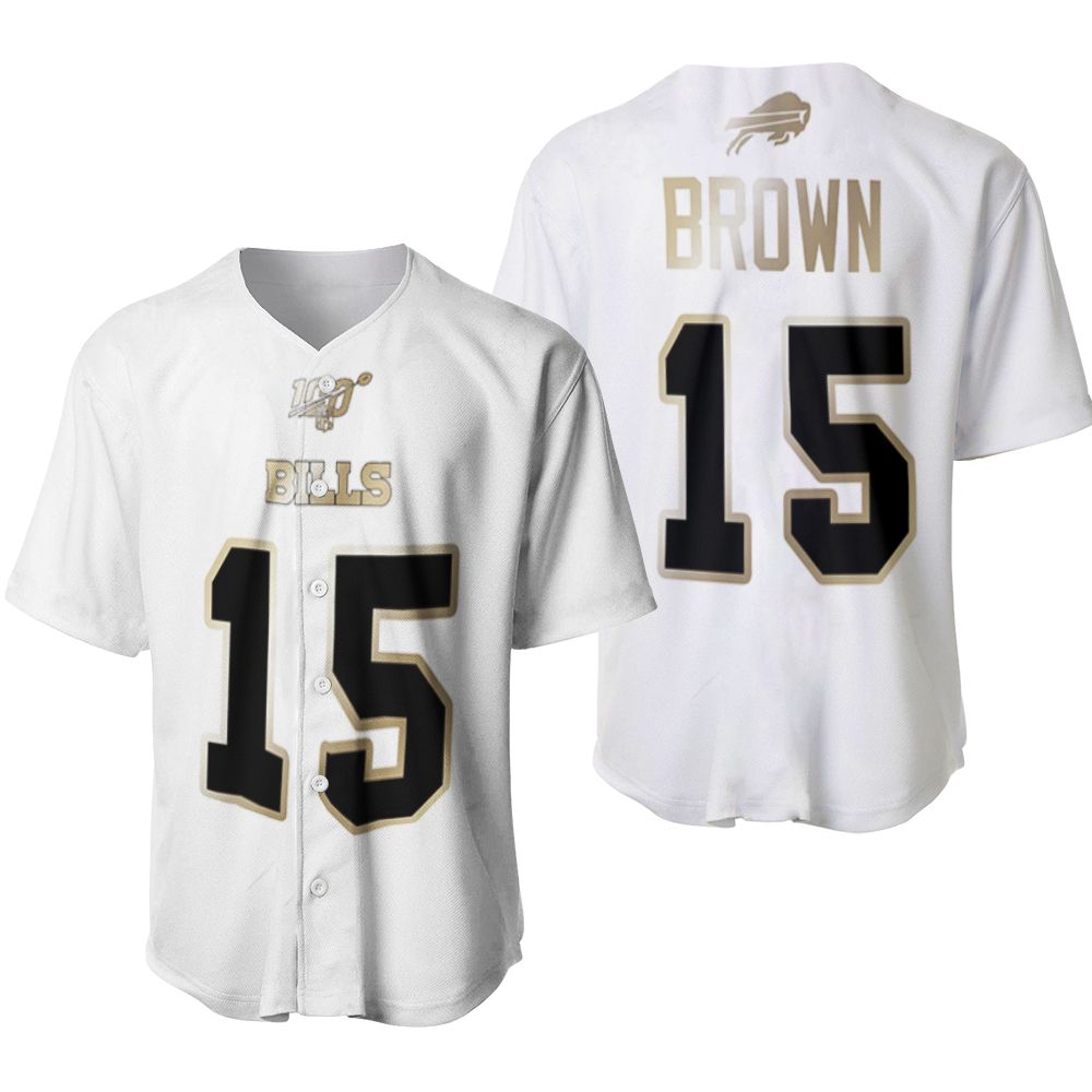 Buffalo Bills John Brown #15 NFL White 100th Season Golden Brandedition Jersey Style Gift For Bills Fans Baseball Jersey