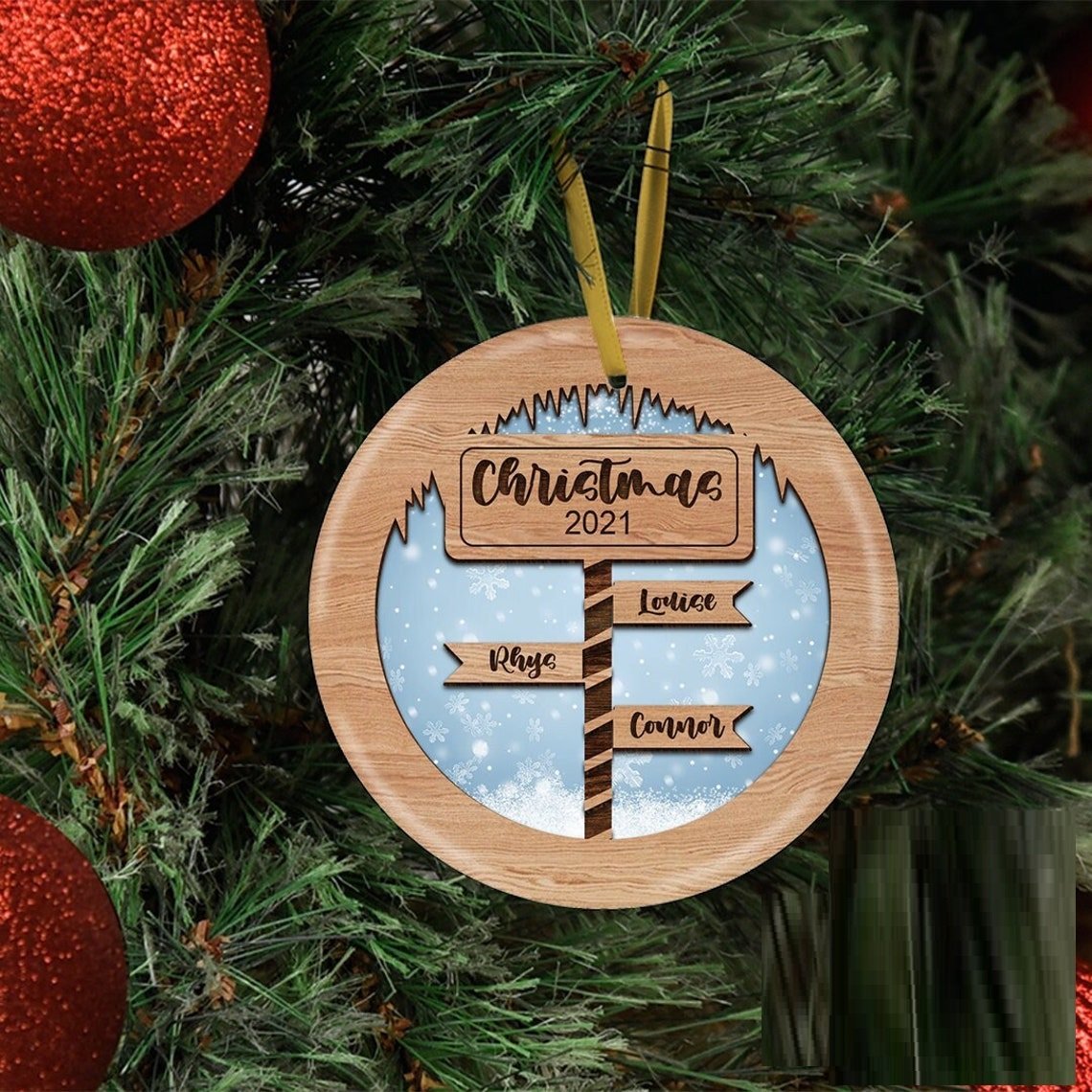 Ceramic North Pole Sign Personalized Family Christmas Ornament