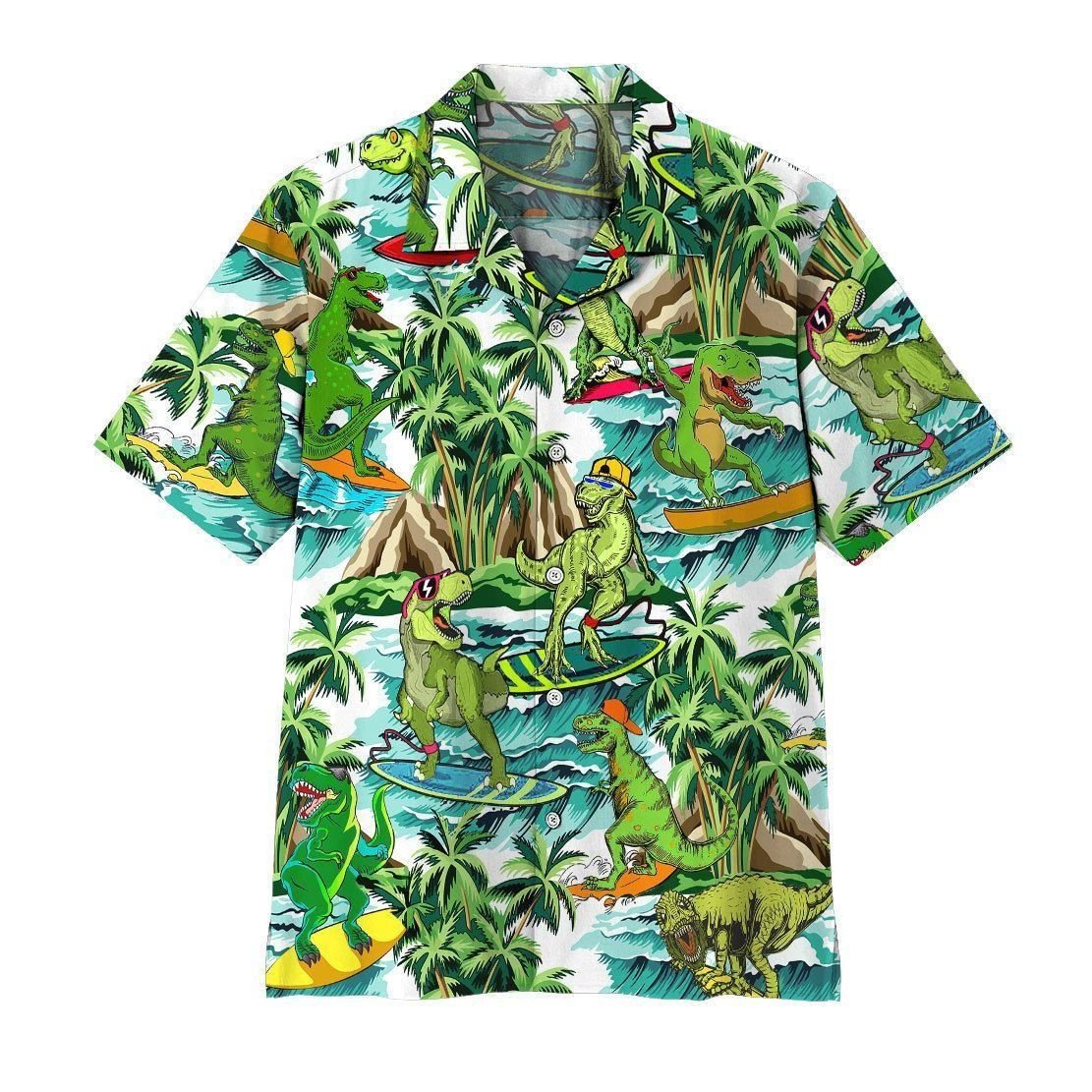 3D Dinosaur Surfing Hawaiian Aloha Shirt 1