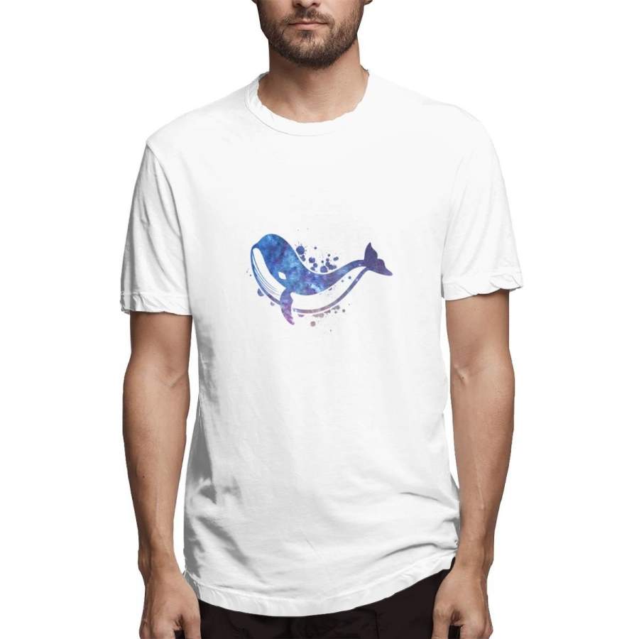 Summer Fashion Men’s Cotton T-shirt Blue Whale Graphic T-shirt Printed Plus-size Men’s T-shirt Summer Tops