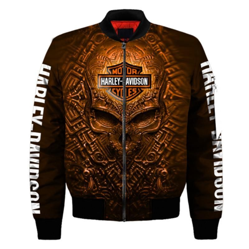 Harley Davidson Jacket With Skull Printed 3D