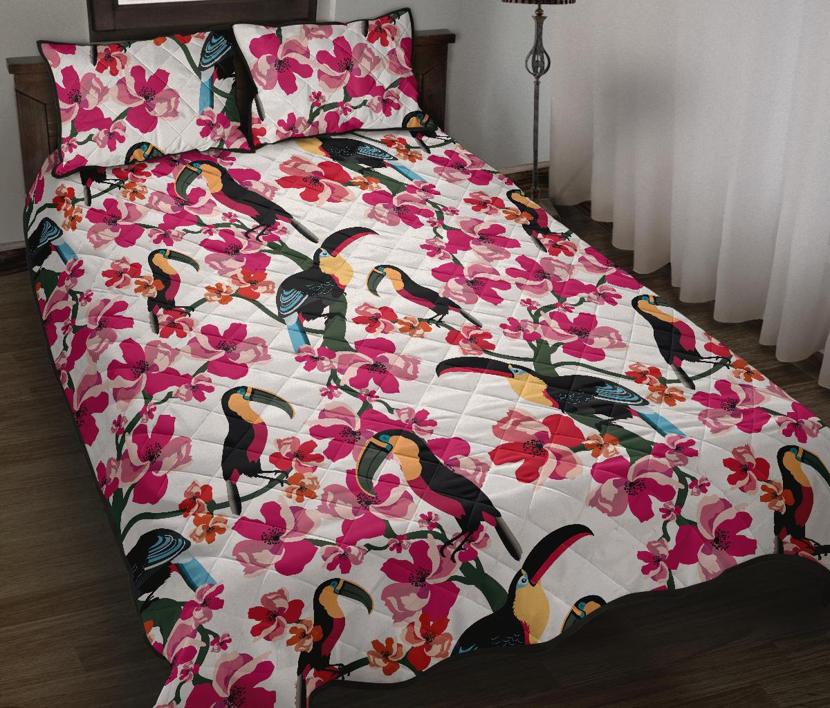 Toucan flower design pattern Quilt Bed Set