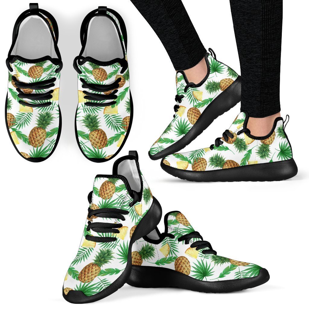 White Watercolor Pineapple Pattern Print Mesh Knit Shoes