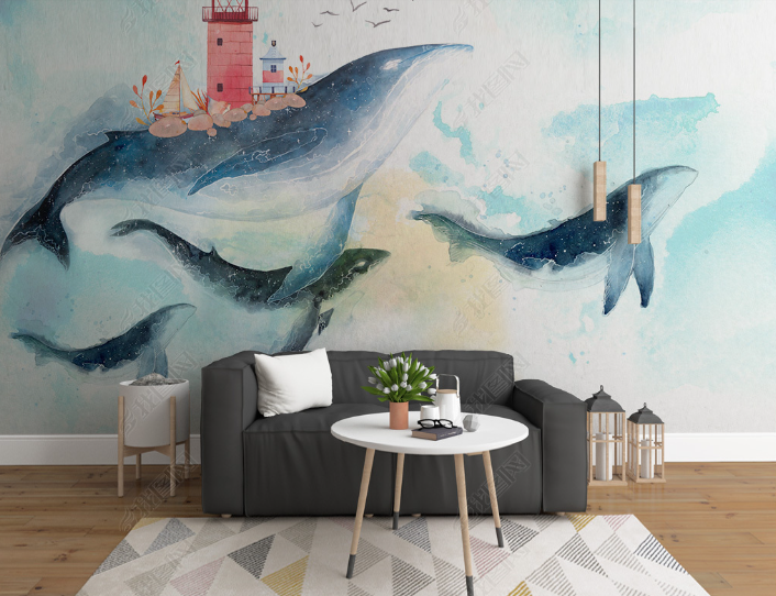 3D Northern Europe Hand-Painted Whale Wall Mural Wallpaper Sww4628