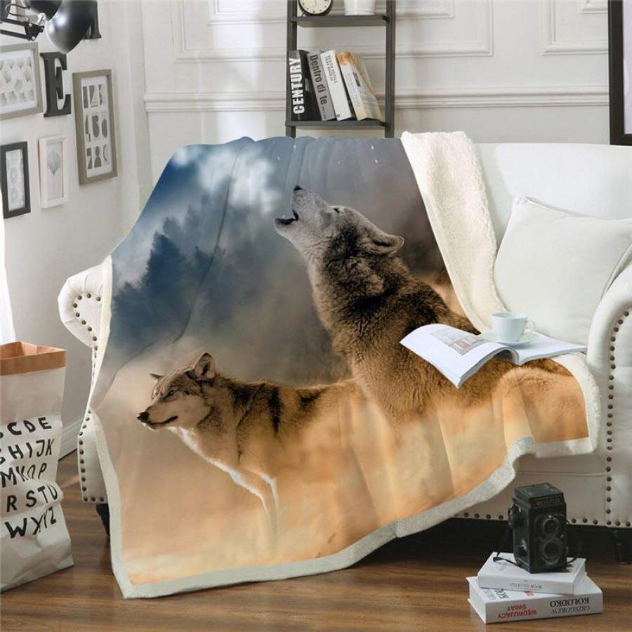 WOLF THROW BLANKET ANIMAL FLEECE BLANKET FOR ADULT KIDS