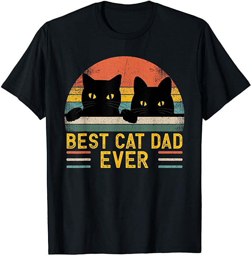 Best Cat Dad Ever Vintage Retro Style Black Cats Lover T-Shirt