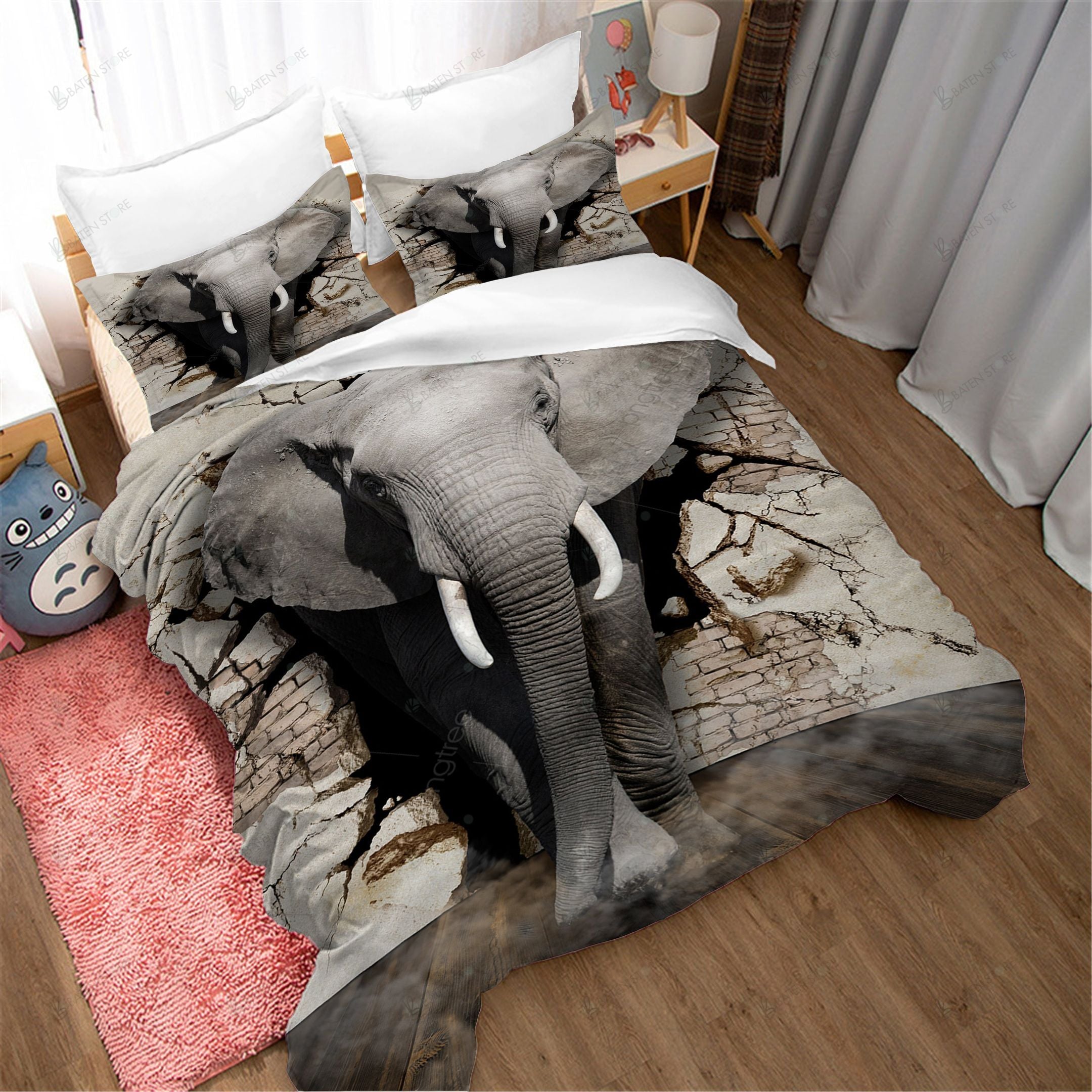 3D Elephant Animal Break Bedding Set Bedroom Decor