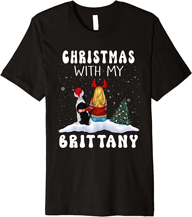 Christmas With My Brittany Spaniel Dog Puppy Funny Xmas Premium T-Shirt