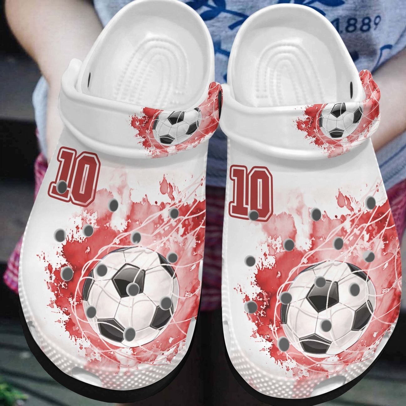 Soccer Personalized Clog, Custom Name, Text, Color, Number Fashion Style For Women, Men, Kid, Print 3D Red Soccer Lover