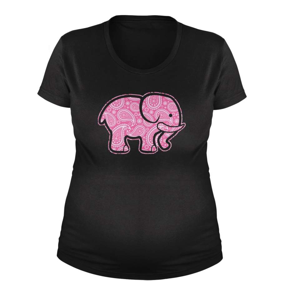 Pink Paisley Elephant Maternity Pregnancy Scoop Neck T-Shirt