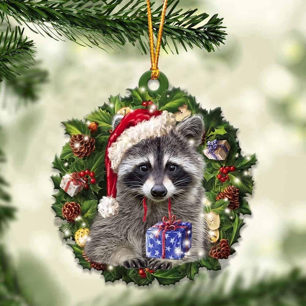 Raccoon And Christmas Gift Christmas Ornament Chm