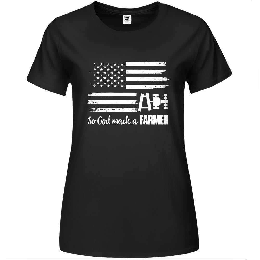 American Flag Tractor So God Made A Farmer Gift Premium Womens T Shirts