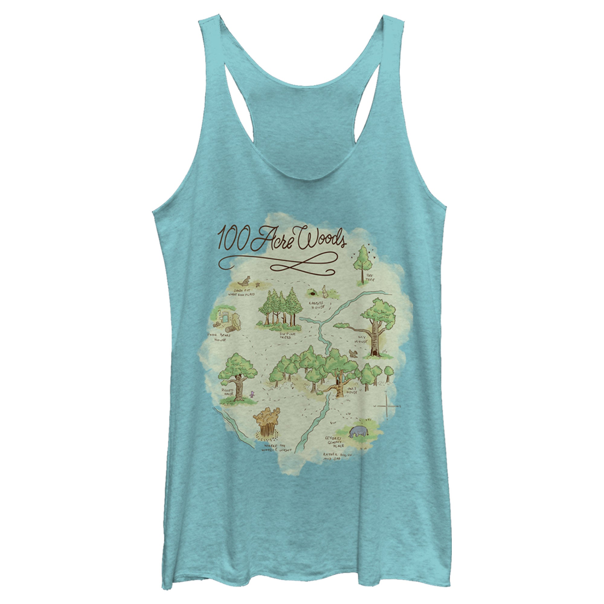 Women’S Winnie The Pooh 100 Acre Woods Map Racerback Tank Top