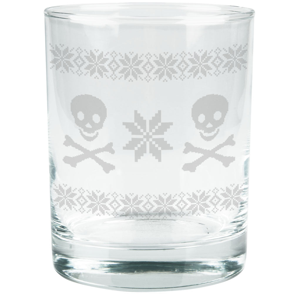 Skull & Crossbones Ugly Christmas Sweater Etched Glass Tumbler