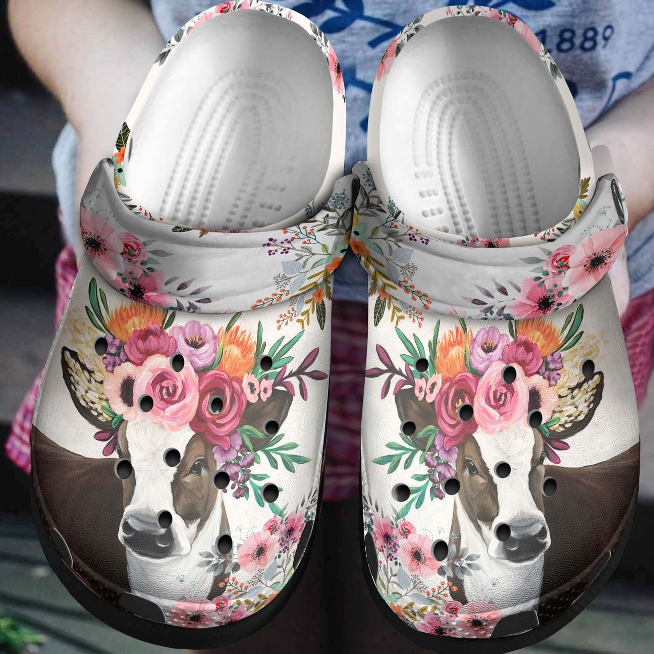 Cow Personalized Clog, Custom Name, Text, Color, Number Fashion Style For Women, Men, Kid, Print 3D Cow And Flower