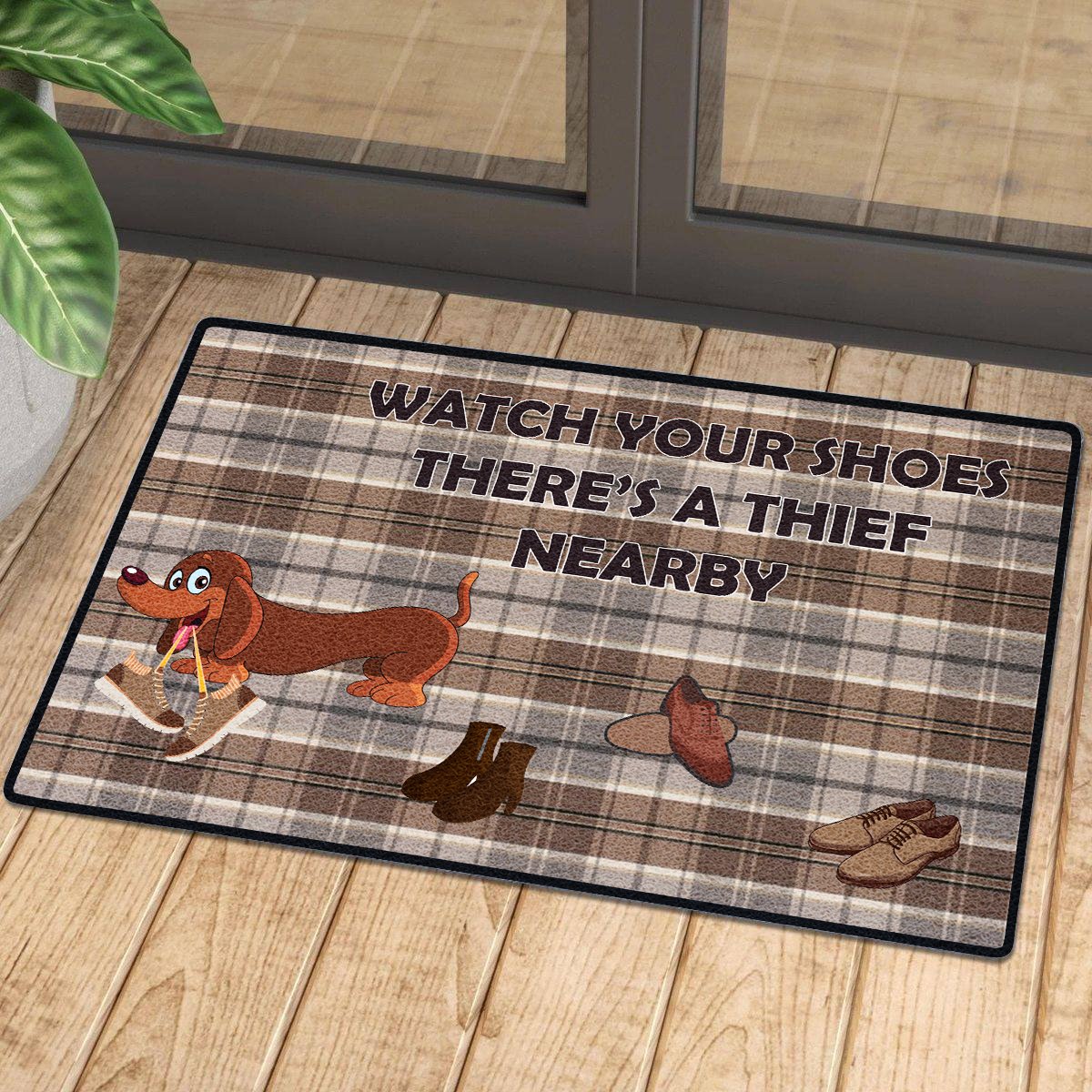 Watch Out Your Shoes Dachshund Doormat | Colorful | Size 8X27” 24X36”