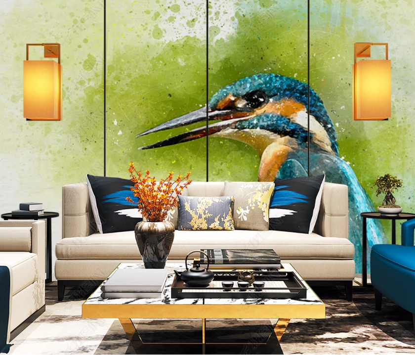 3D Watercolor Animal Kingfisher Wall Mural Wallpaper Lqh 134