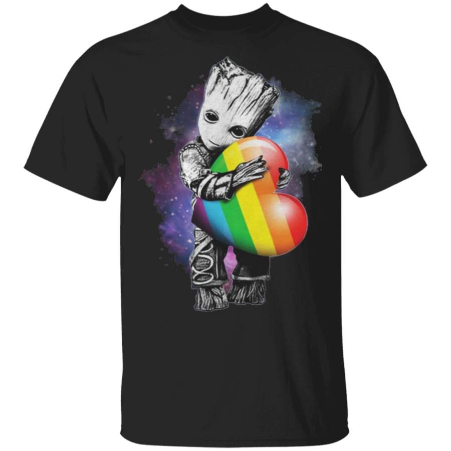 Baby Groot Hug LGBT Heart Galaxy T Shirt