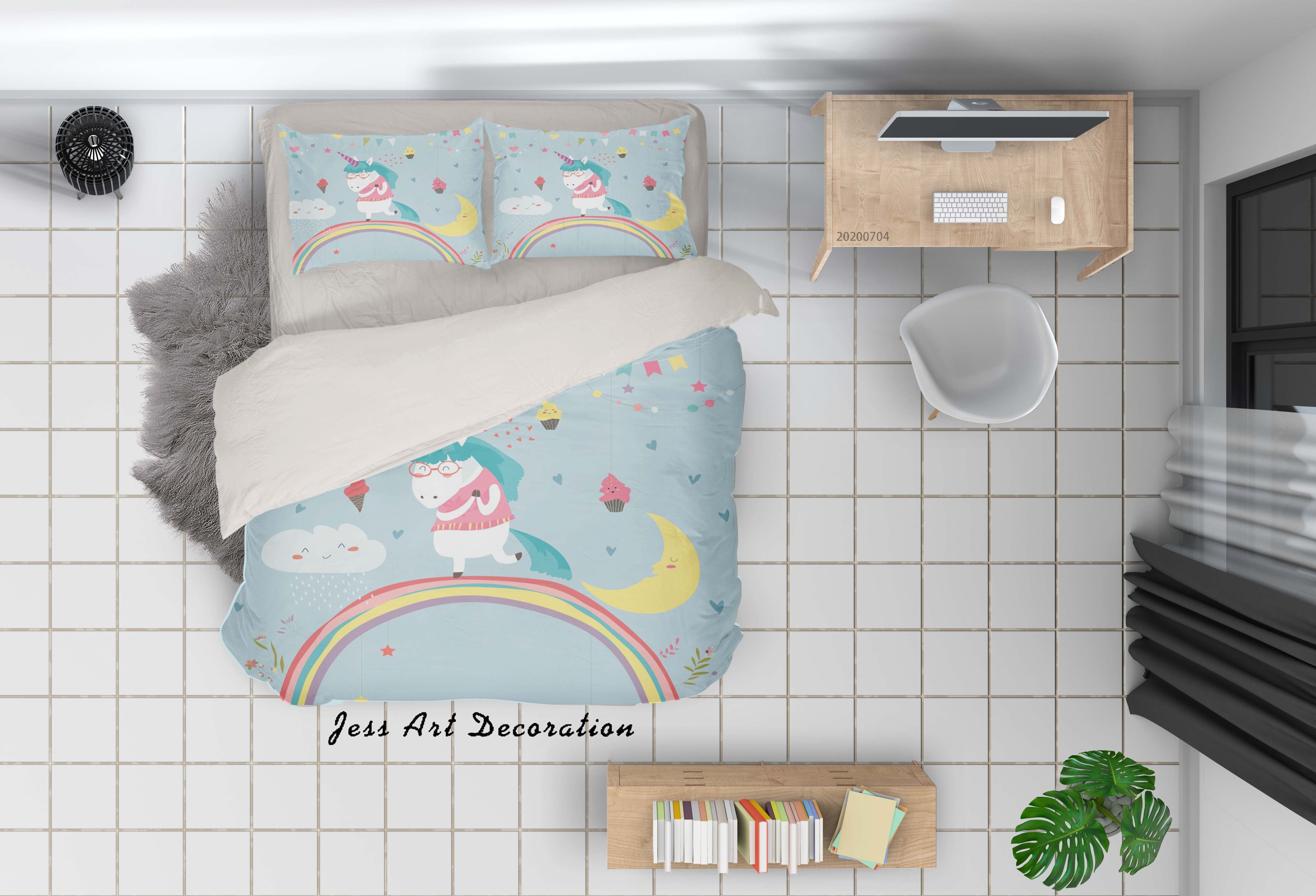 3D Blue Ice Cream Unicorn Rainbow Moon Quilt Cover Set Bedding Set Duvet Cover Pillowcases Sf80