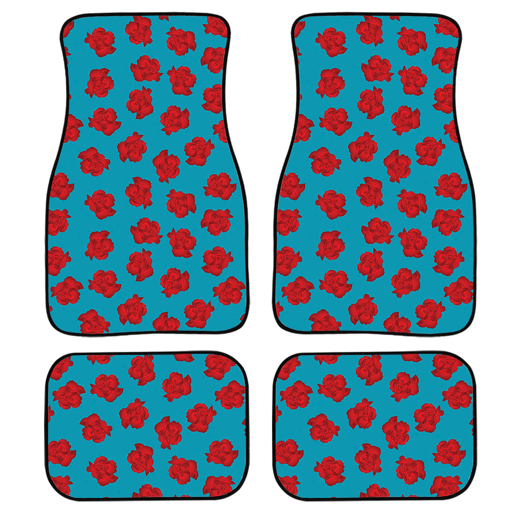 Red And Blue Carnation Pattern Print Front And Back Car Floor Mats, Front Car Mat